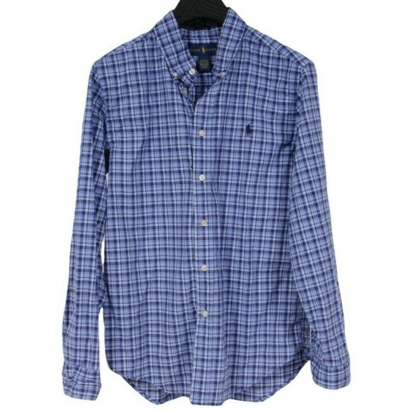 Polo Ralph Lauren Kids Blue White Plaid Checkered Button Down Shirt Size Large - Picture 1 of 7